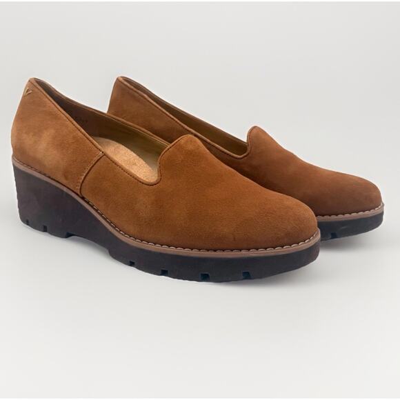 Vionic Willa Wedge Loafers Women’s 10 Toffee Suede Slip-On Comfort Shoes - Picture 1 of 13
